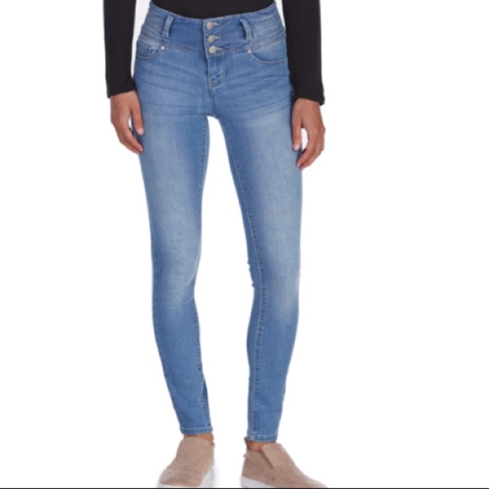 Blue three button jeggings
